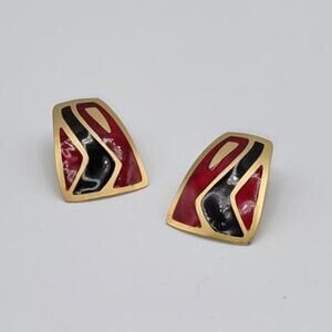 Classy Retro Gold, Red & Black Stud Earrings